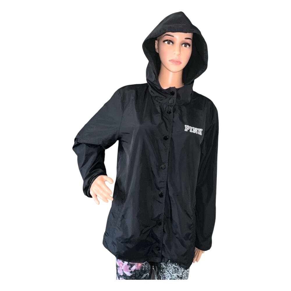 Victorias Secret Pink Graphic Black, Snap/Drawstrng Clz Hoodie W/ NY LOVE PINK-M